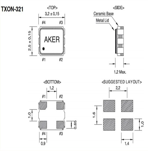 AKER環(huán)保晶振,TXON-321小體積晶振,3225mm四腳貼片晶振