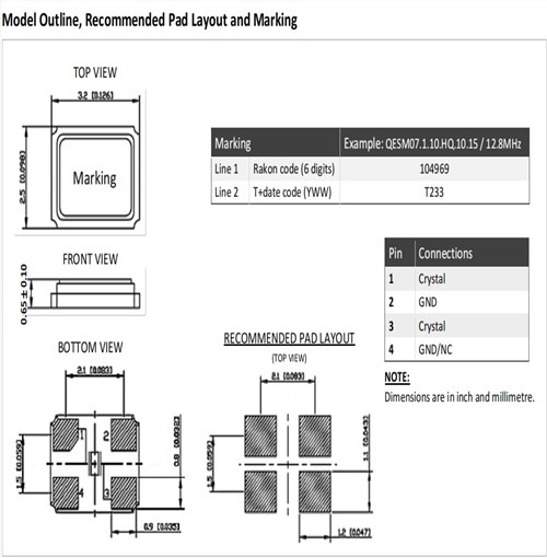 Rakon晶體諧振器,QESM07110DT101014.7456MHZ,移動通訊6G晶振