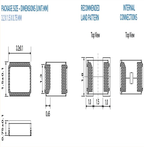 彼得曼音叉晶體,M3215-32.768kHz-±20ppm-12.5pF,3215mm,32.768KHZ