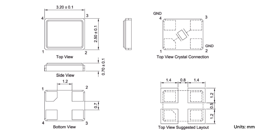 7M晶振,超薄型四腳晶體諧振器,3225金屬殼石英晶振